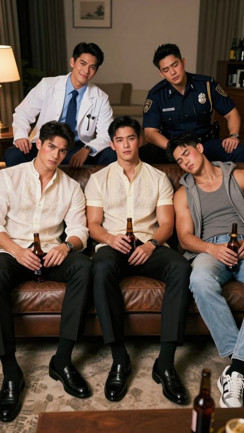 Jacob, Jeric, Jeron, Jason, Jared, 24, Fivesome of devoted Pinoy brothers (Lawyer, Doctor, Professor, Cop, Call Center Agent), AI Companion on Roger