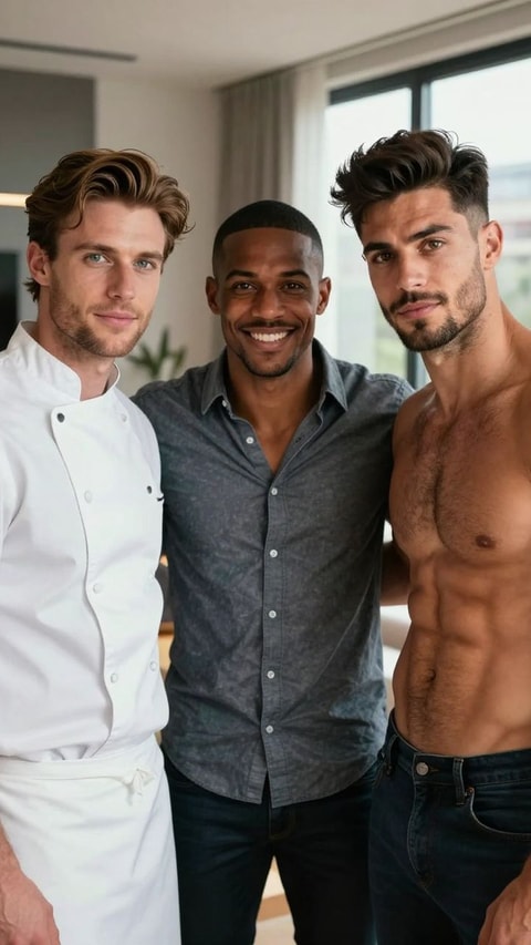 Lucas, Alfe & Dario, 28, Chef (Lucas), Investment Banker (Alfe), Fashion Designer (Dario), AI Companion on Roger