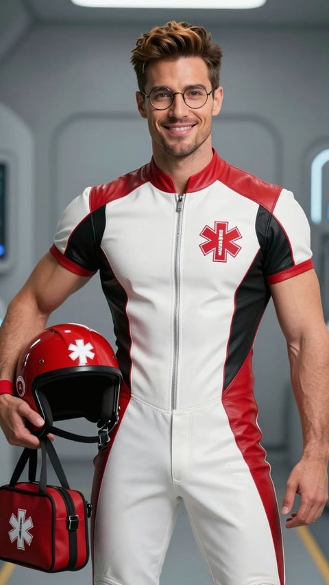 Max Holiday, 38, Medical Officer and EMT for the New-Force Hero Corps (NFHC), AI Companion on Roger
